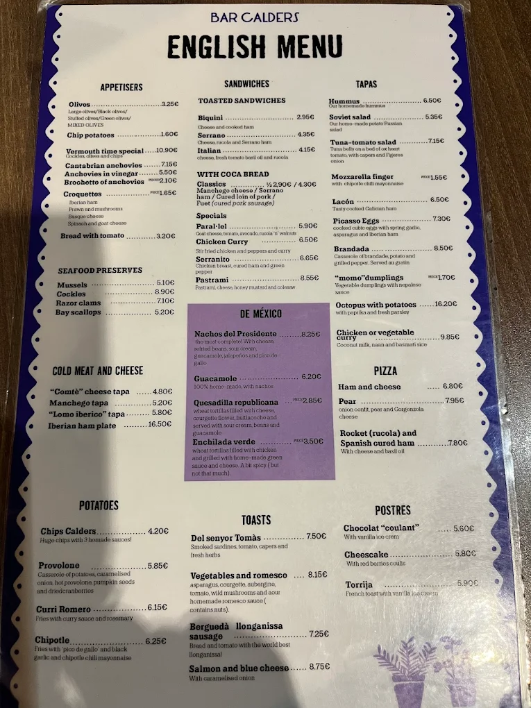 Bar Calders menu 5