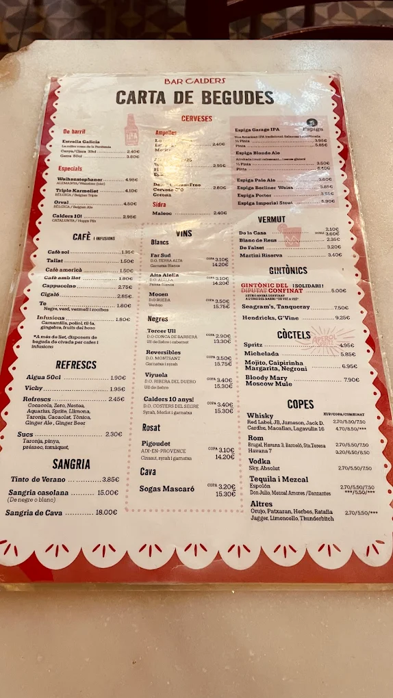 Bar Calders menu 4